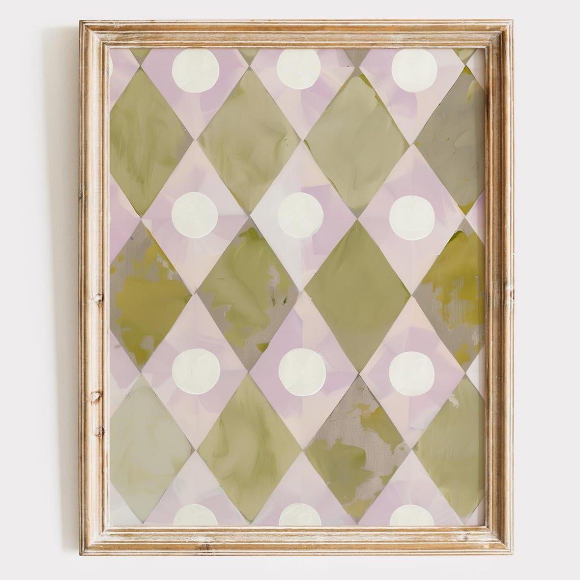 Purple and Green Geometric Diamond Pattern Eclectic Art Poster