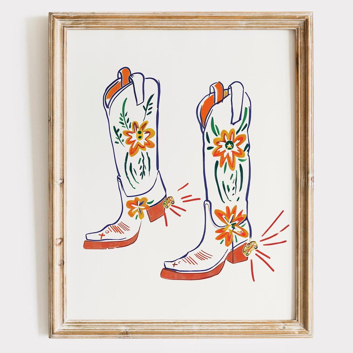 White Floral Cowboy Boots Western Coastal Girl Fashion Art Print