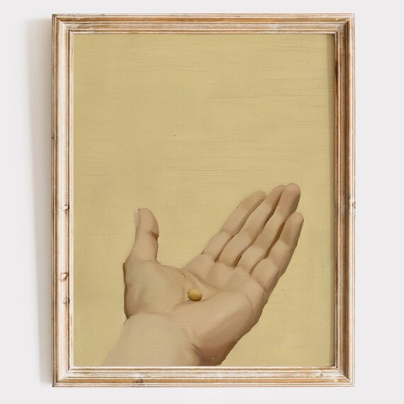 Open Hand Holding a Single Mustard Seed on Gold Faith Art Poster