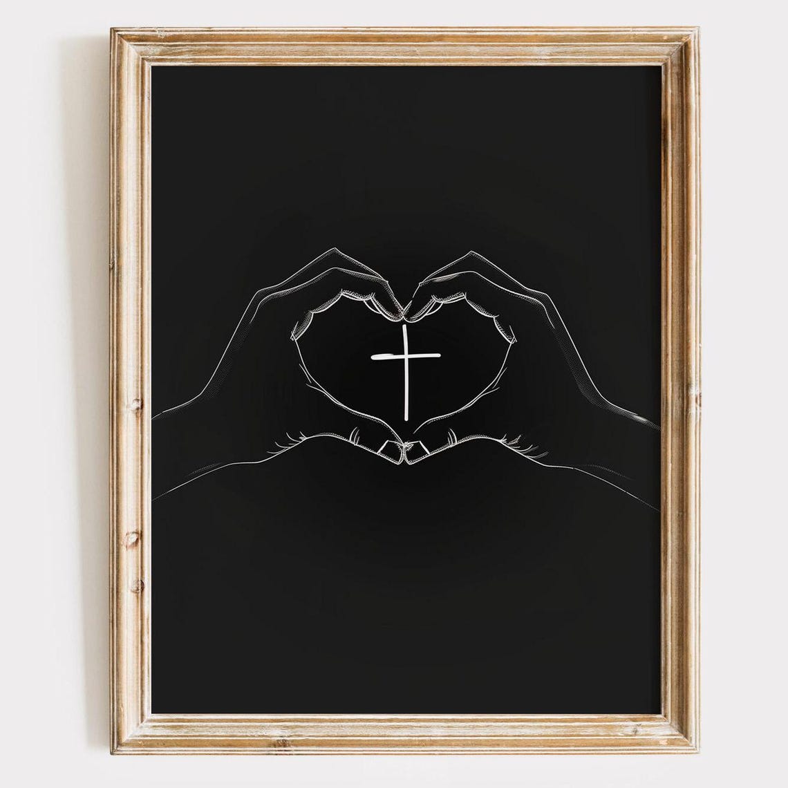 Hand Heart Cross Christian Art Print Minimalist Religious Decor