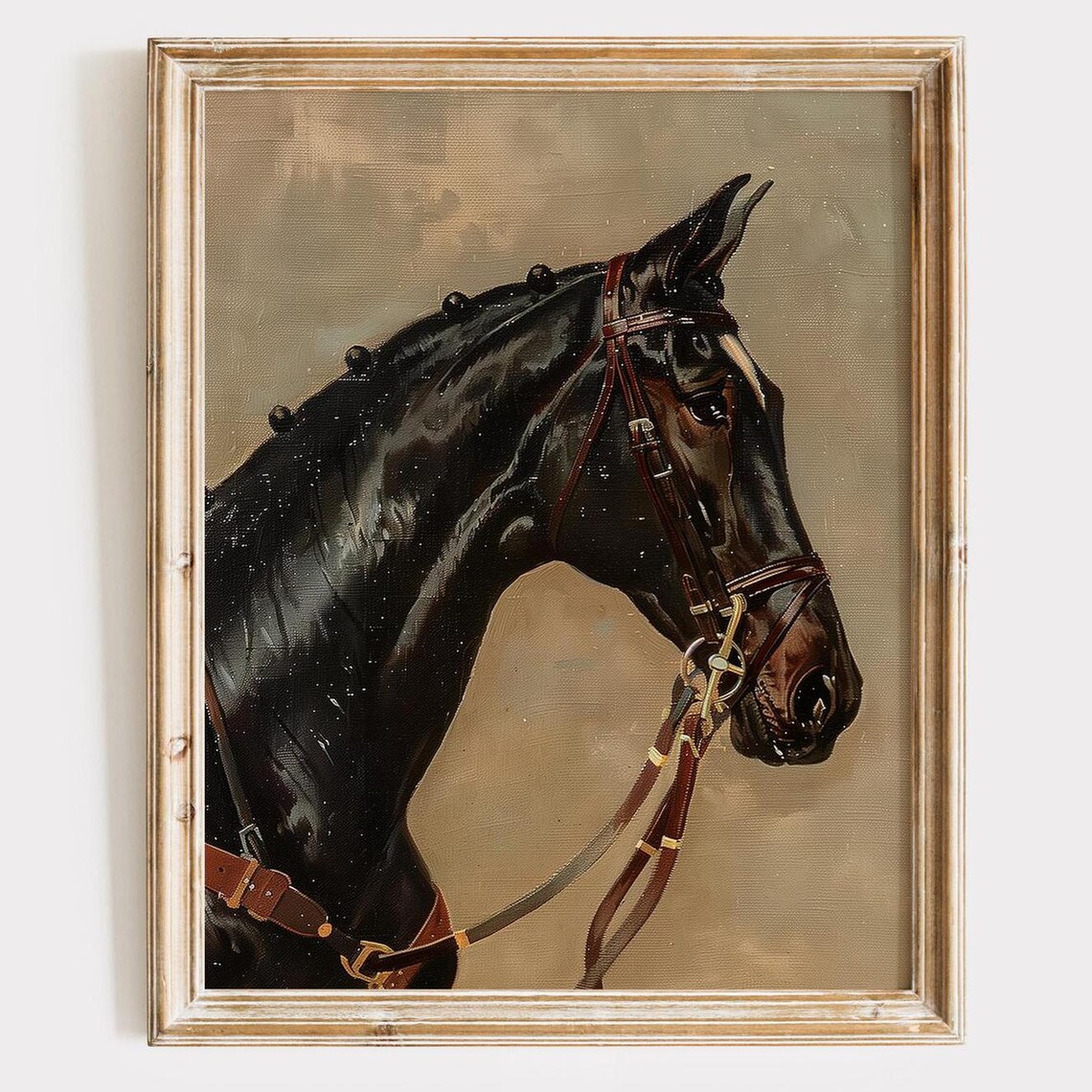 Vintage Black Horse Head Portrait Antique Equestrian Painting Poster