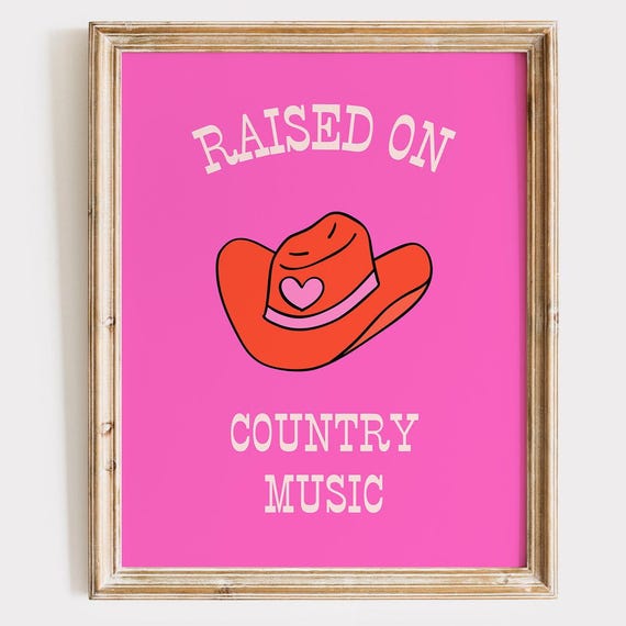 Cowgirl Hat Pink Print Country Music Wall Art