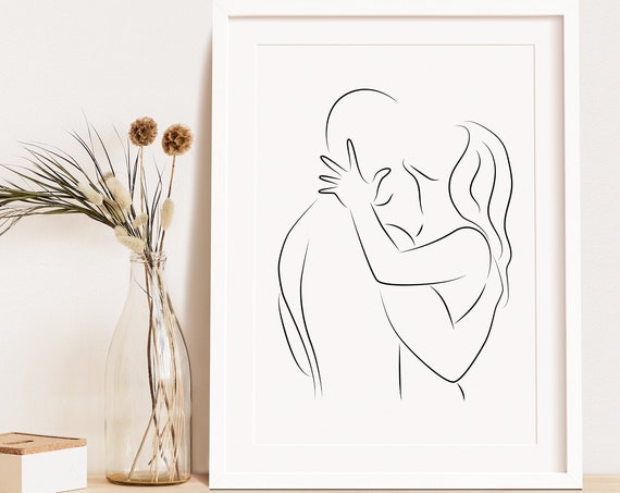 Couple Line Print Lovers Art Male And Female Nude Minimal Linear Wall Hanging Romance Abstract Bedroom