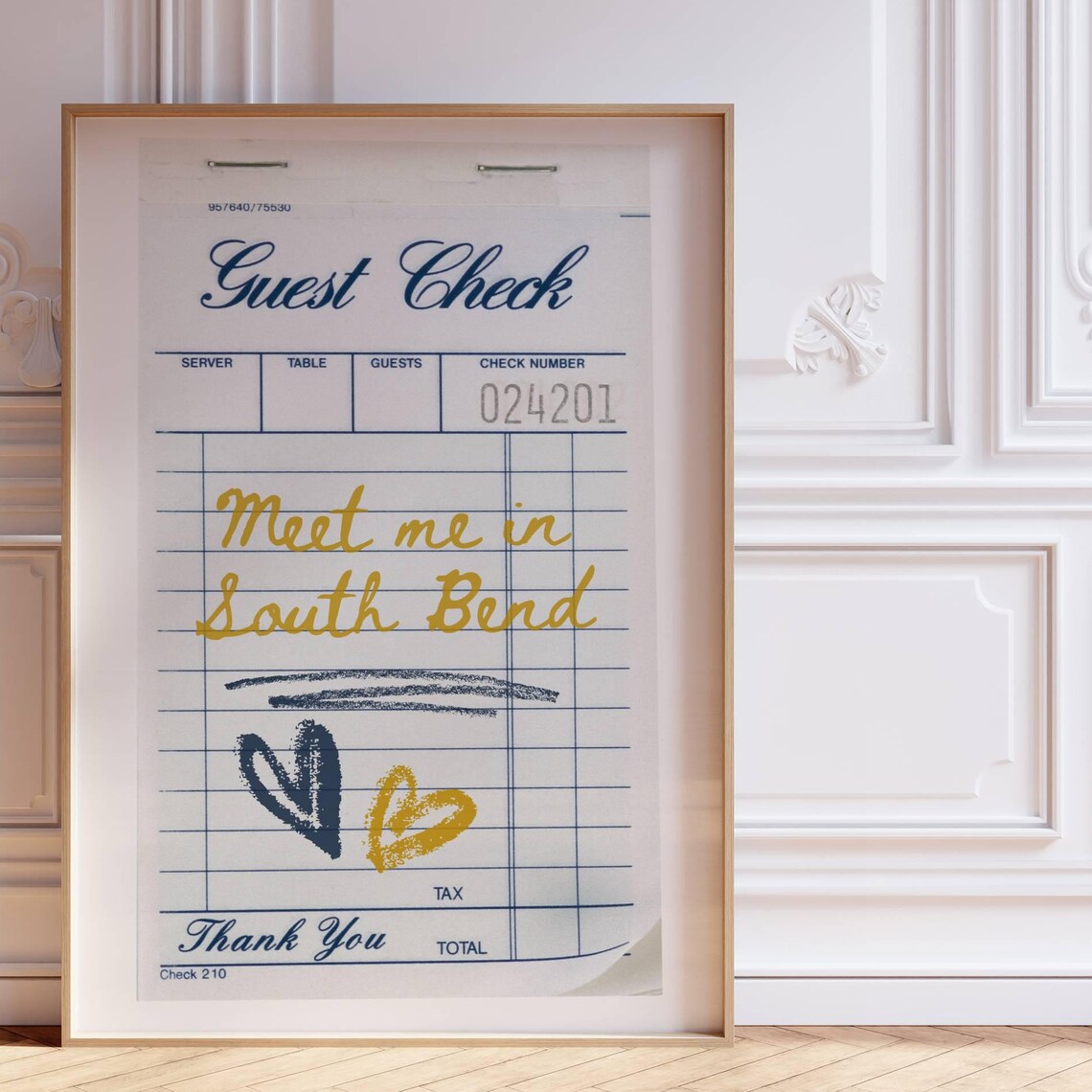 Meet Me In South Bend Guest Check Retro Gold Diner Art Poster
