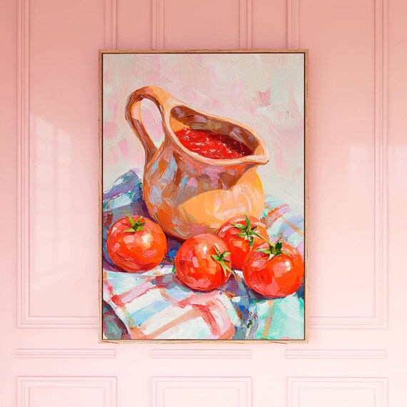 Fresh Tomato Still Life Painting Terracotta Pitcher Kitchen Wall Poster