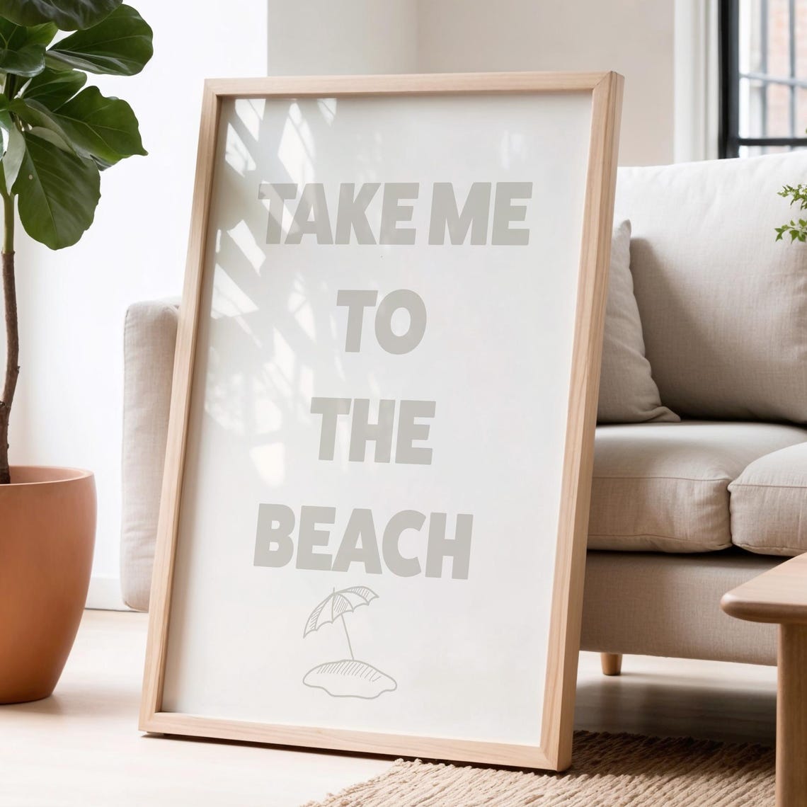Take Me to the Beach Neutral Minimalist Beach Typography Poster
