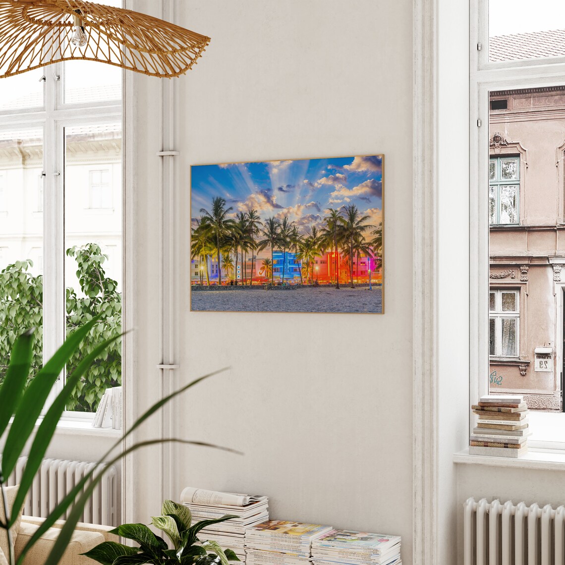 Miami Beach Ocean Drive Art Deco Neon Sunset Palm Trees Poster - Image 3