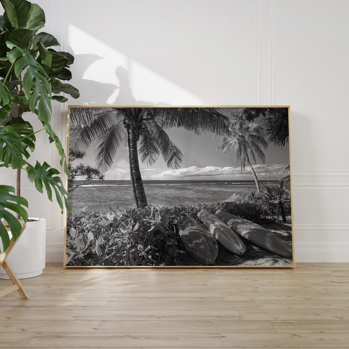 Tonga Tropical Beach Palm Trees Black And White Island Paradise Poster - Image 2