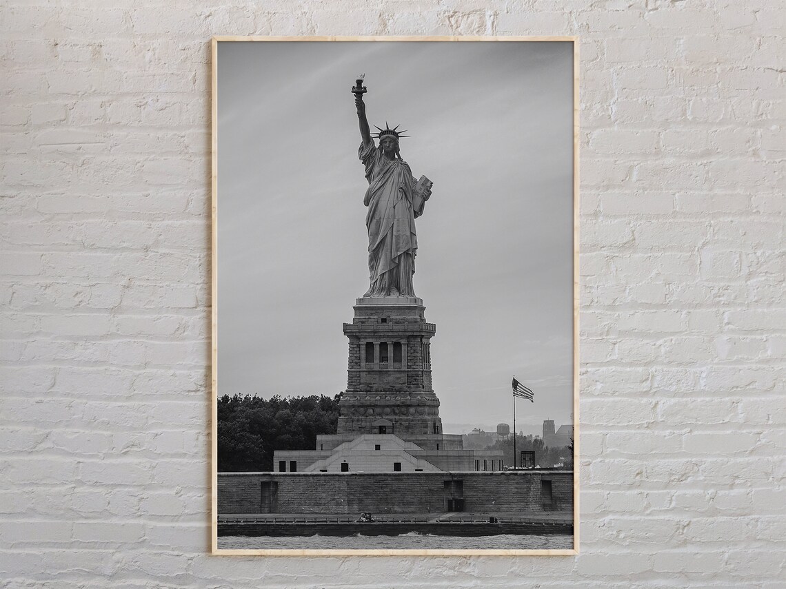 Statue Of Liberty New York Harbor Black And White Photo Poster