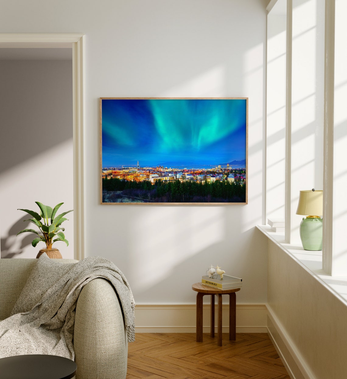 Reykjavik Iceland Northern Lights Aurora City Night Sky View Poster - Image 5
