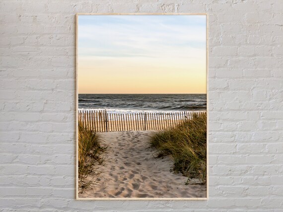 Beach Path Through Dune Fence To Ocean At Sunset Color Photo Poster