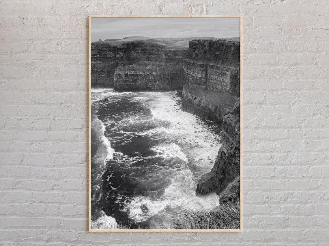 Cliffs Of Moher Ireland Black And White Seascape Photography Poster
