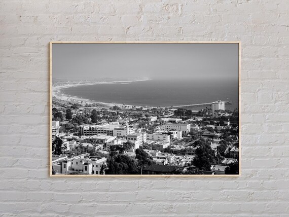 Black And White Coastal Town Beach Pier Aerial Photography California Style Poster