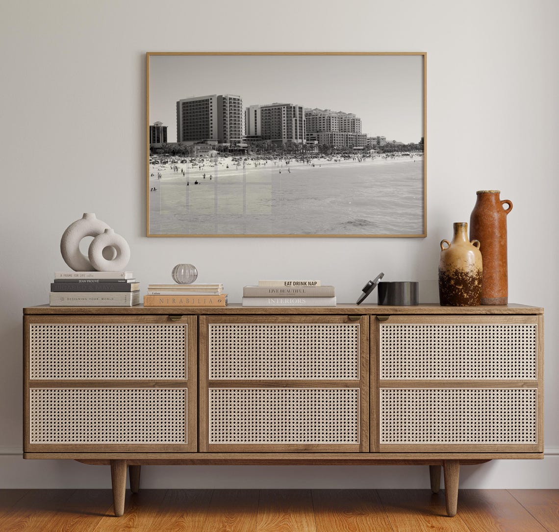 Clearwater Beach High Rise Hotels Black and White Coastal Poster - Image 4