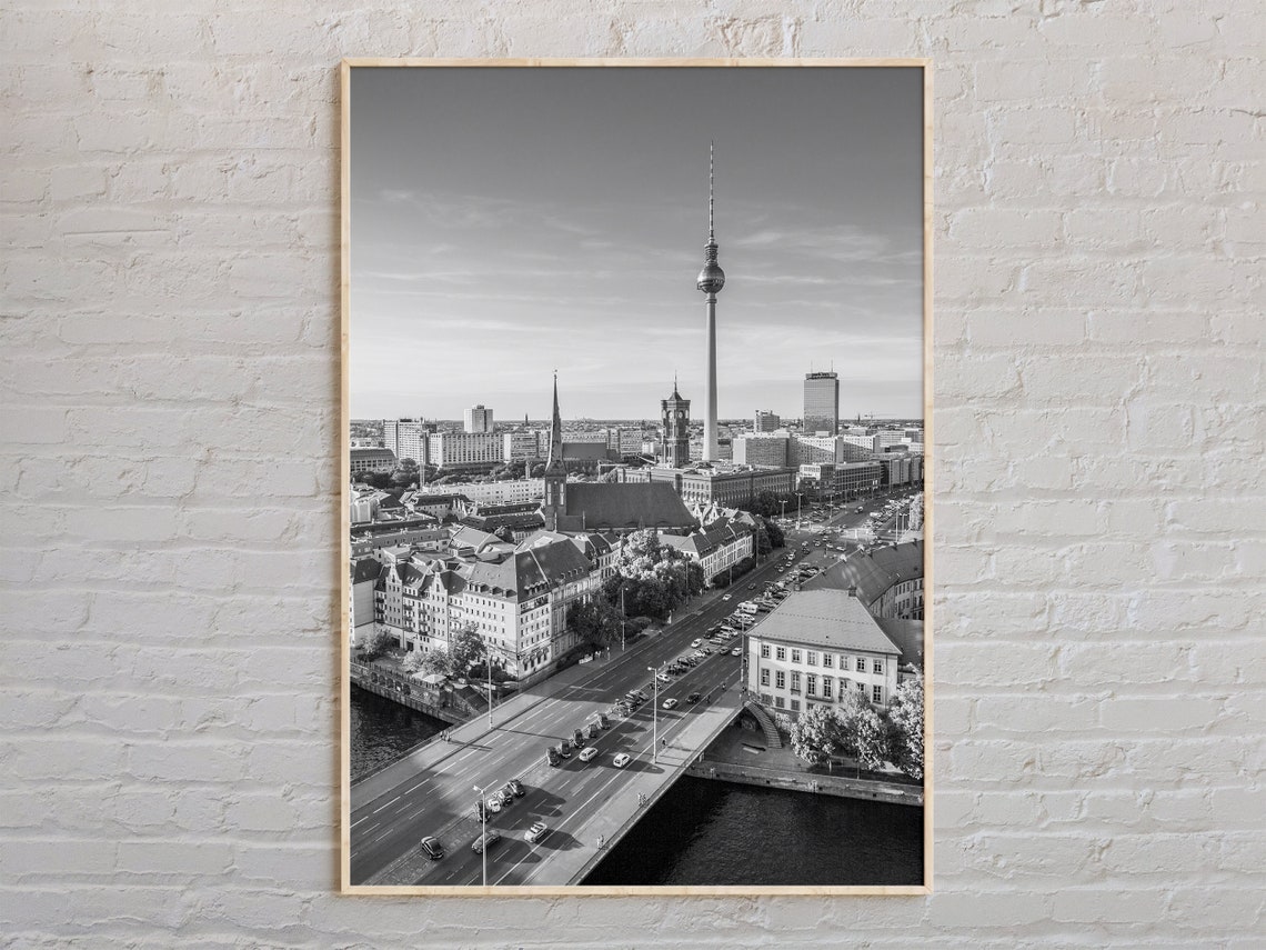 Berlin TV Tower Black And White City Skyline View Photo Poster