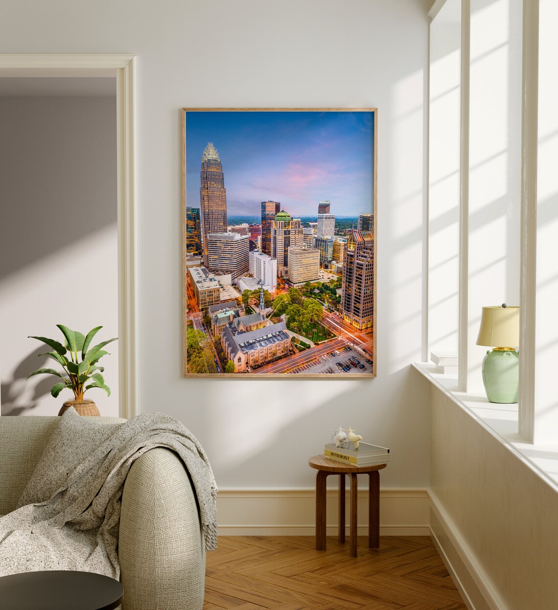 Charlotte North Carolina Downtown Skyline Glowing at Dusk Poster - Image 5