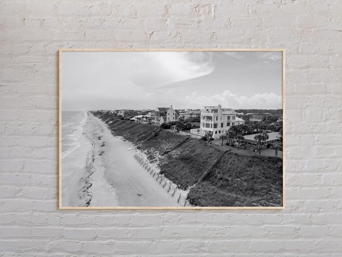 Florida 30A Scenic Beach Aerial Black and White Coastal Poster