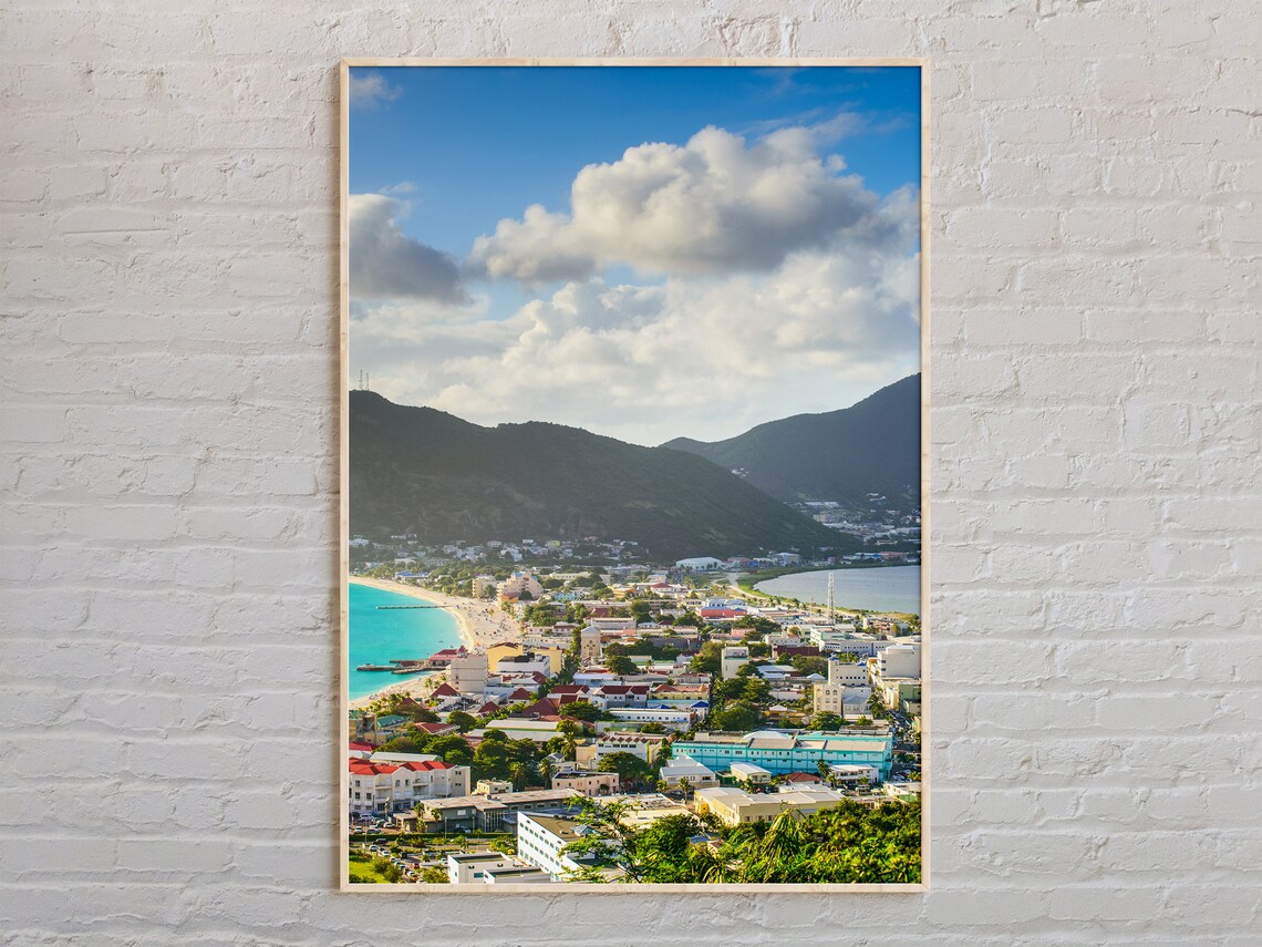 Philipsburg Saint Martin Beach Harbor Aerial Caribbean Travel Poster