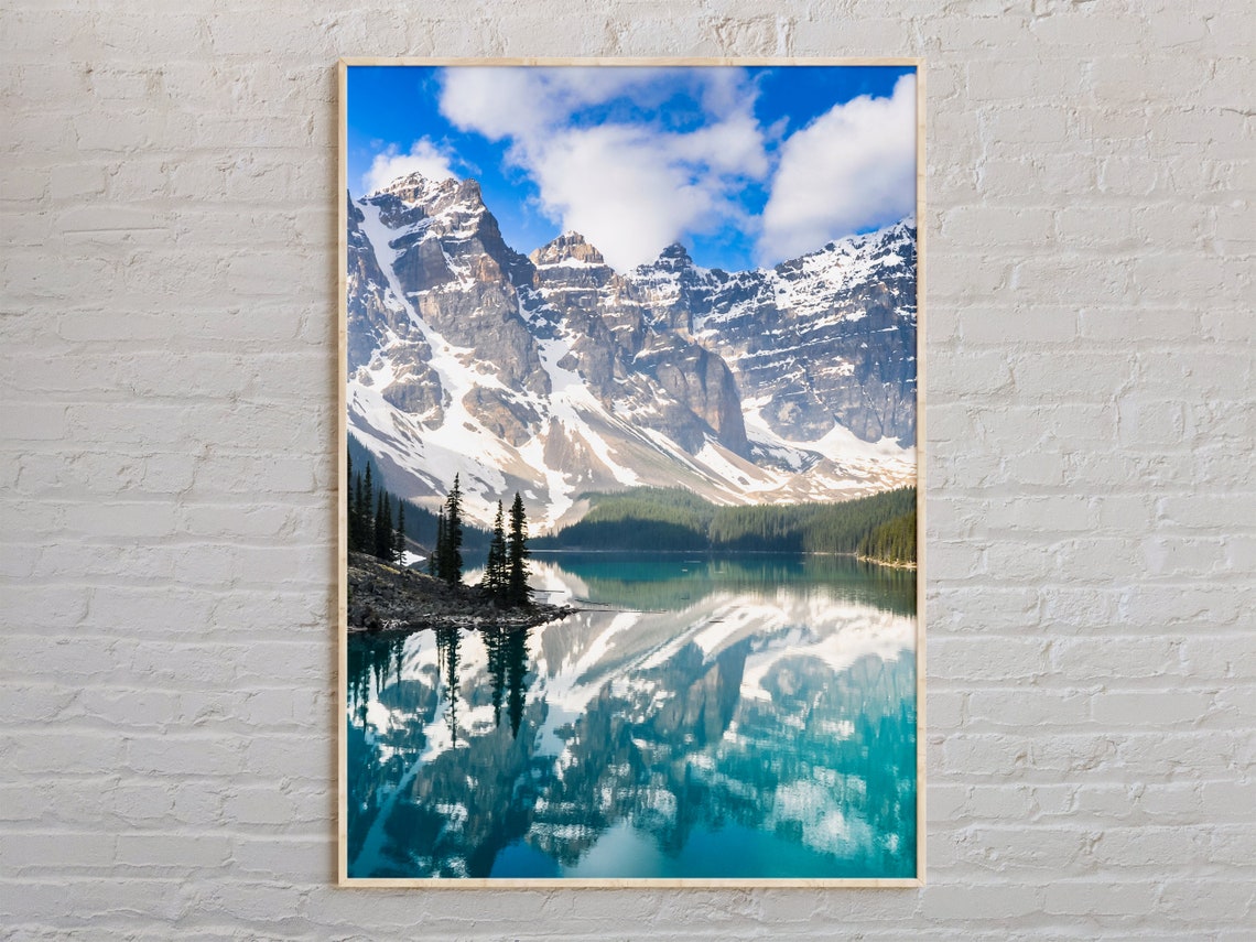 Moraine Lake Banff Canada Snowy Mountain Peak Reflection Poster