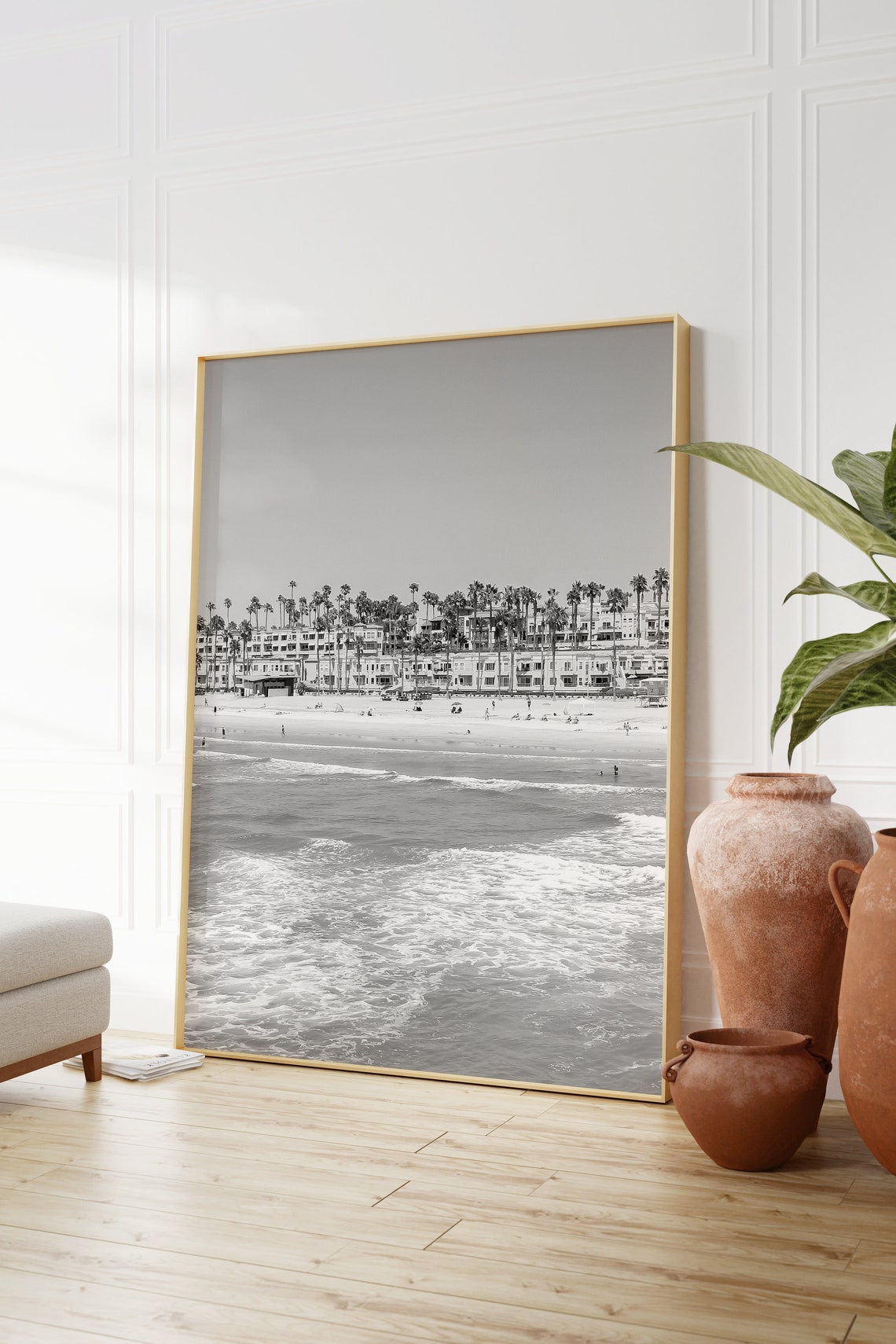 Oceanside California Surf Black and White Palm Beachfront Poster - Image 2