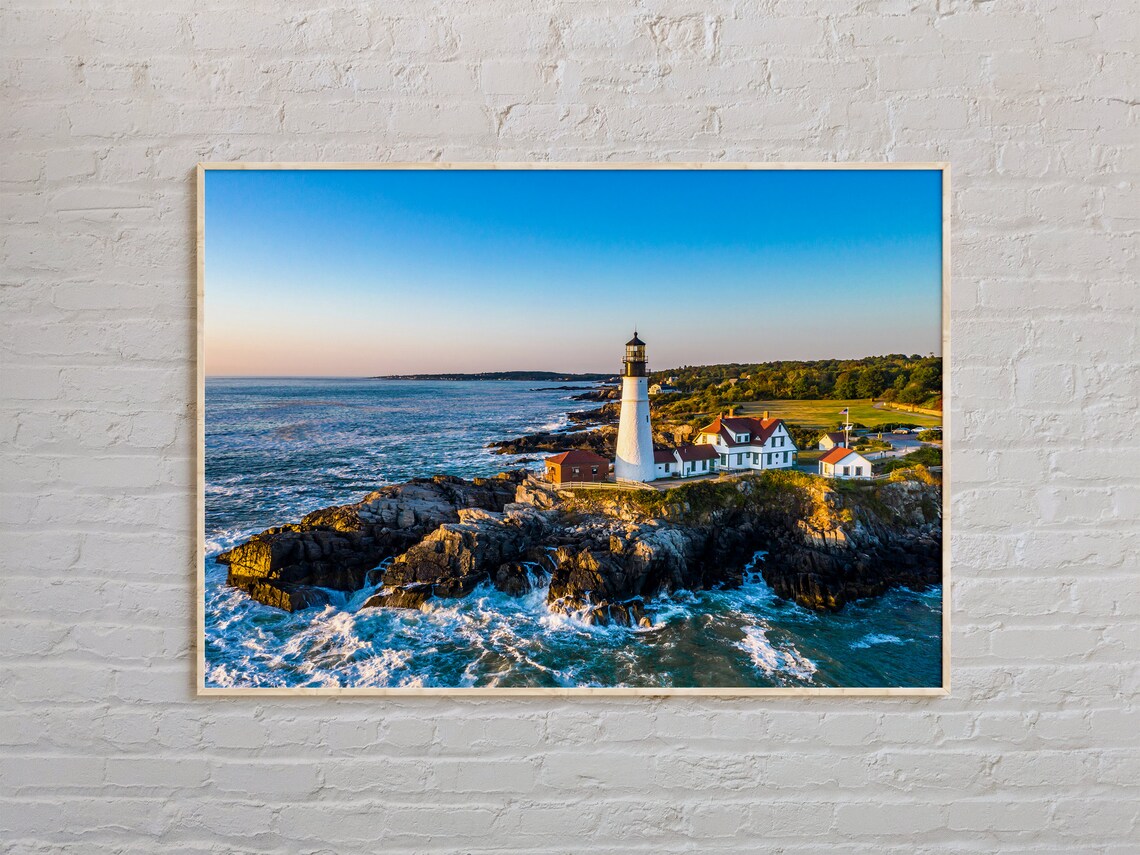 Portland Head Light Maine Lighthouse Rocky Sunset Photo Poster