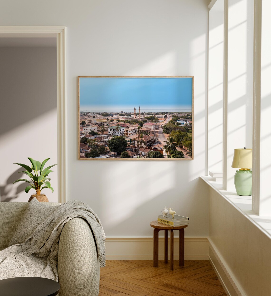 The Gambia Coastal Town Mosque Minarets Color Aerial View Poster - Image 5