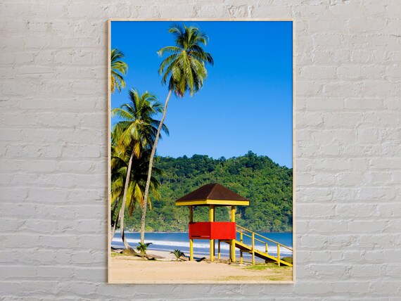 Trinidad Caribbean Beach Palm Trees Lifeguard Hut Photo Poster