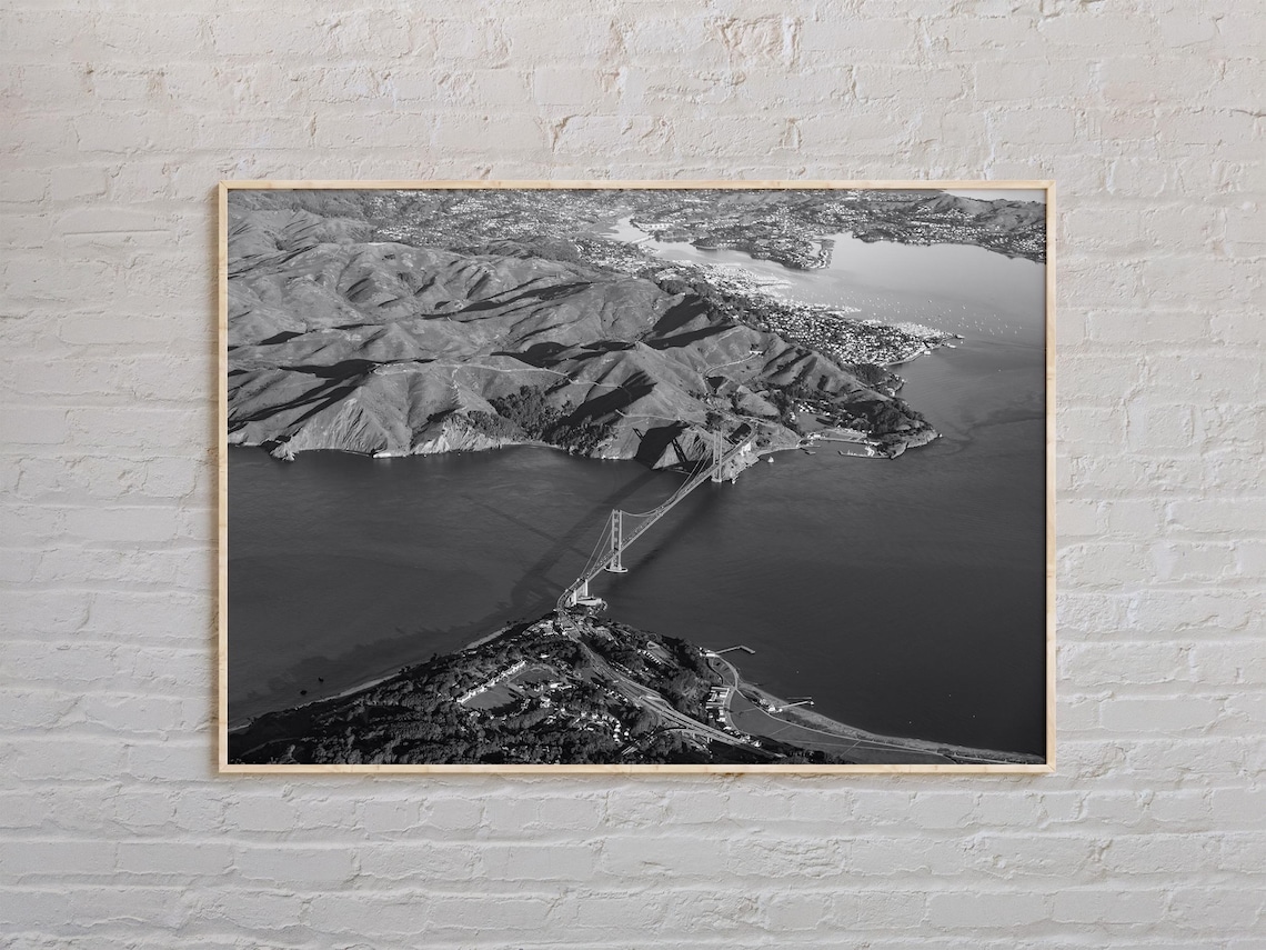 San Francisco Golden Gate Bridge Aerial Black And White Photography Poster