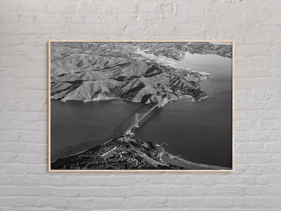 San Francisco Golden Gate Bridge Aerial Black And White Photography Poster