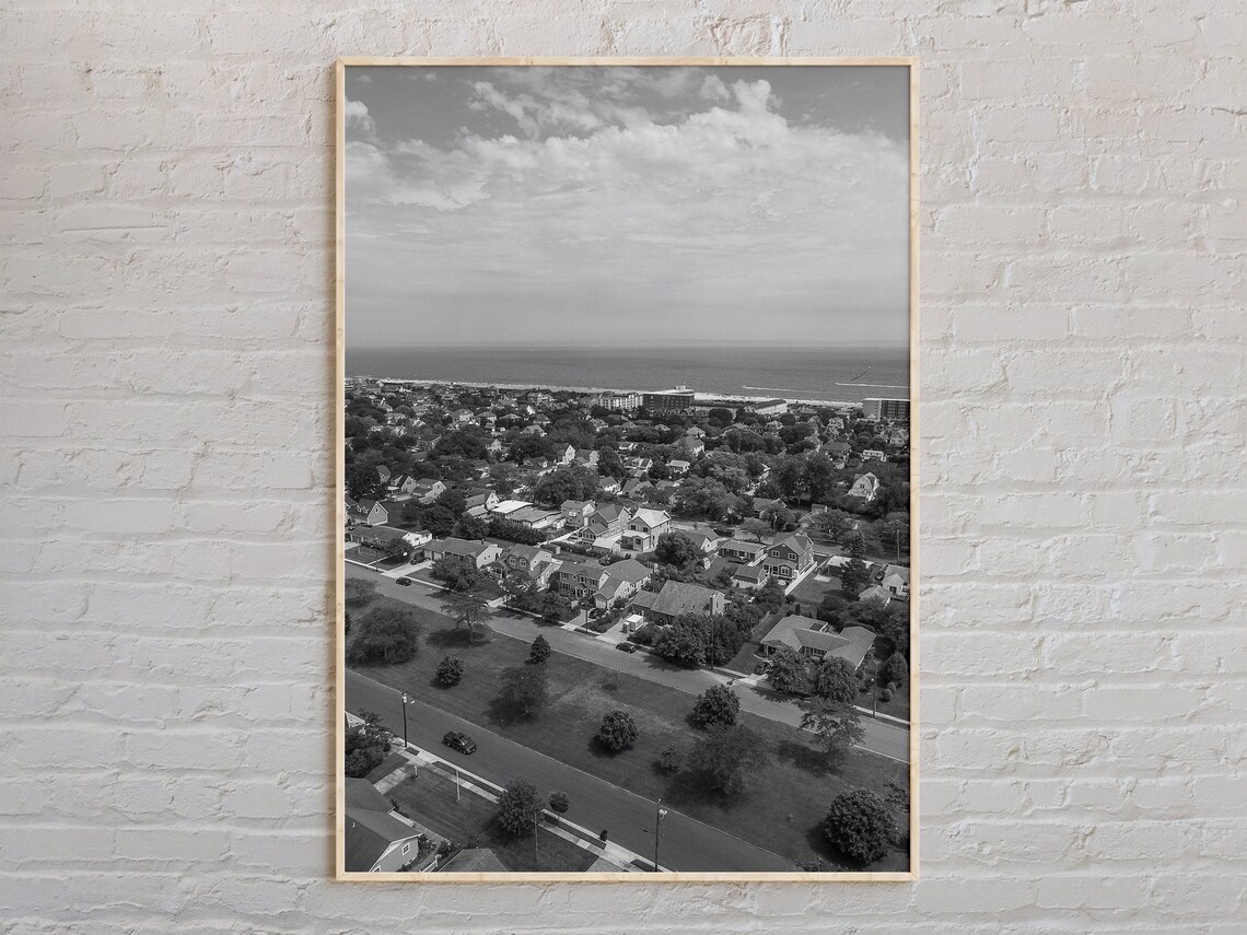 Cape May New Jersey Aerial Black and White Coastal Photo Poster