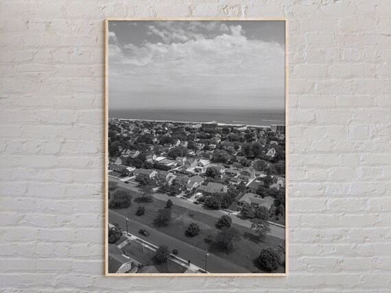 Cape May New Jersey Aerial Black and White Coastal Photo Poster
