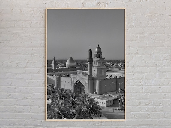 Iraq Grand Mosque Domes Minarets Black and White Photo Poster