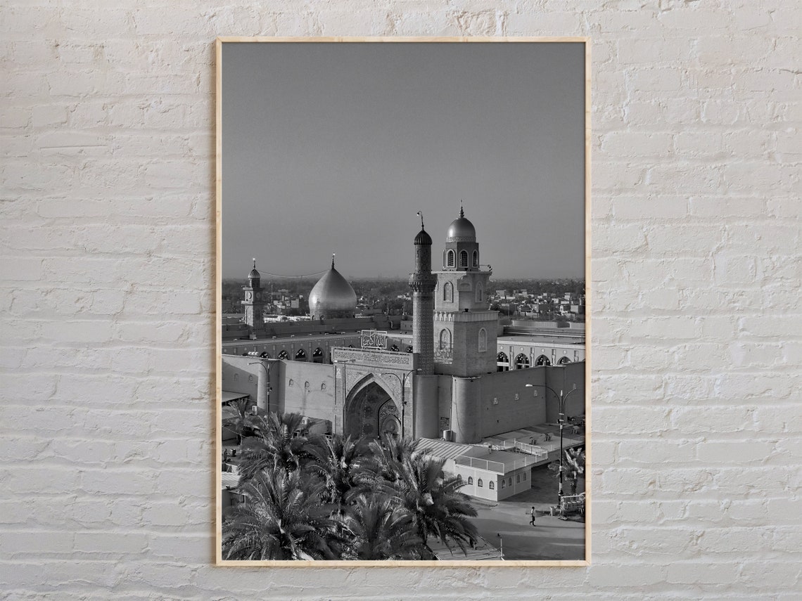 Iraq Grand Mosque Domes Minarets Black and White Photo Poster