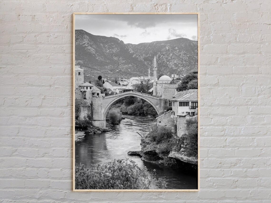 Black And White Bosnia Herzegovina Travel Poster