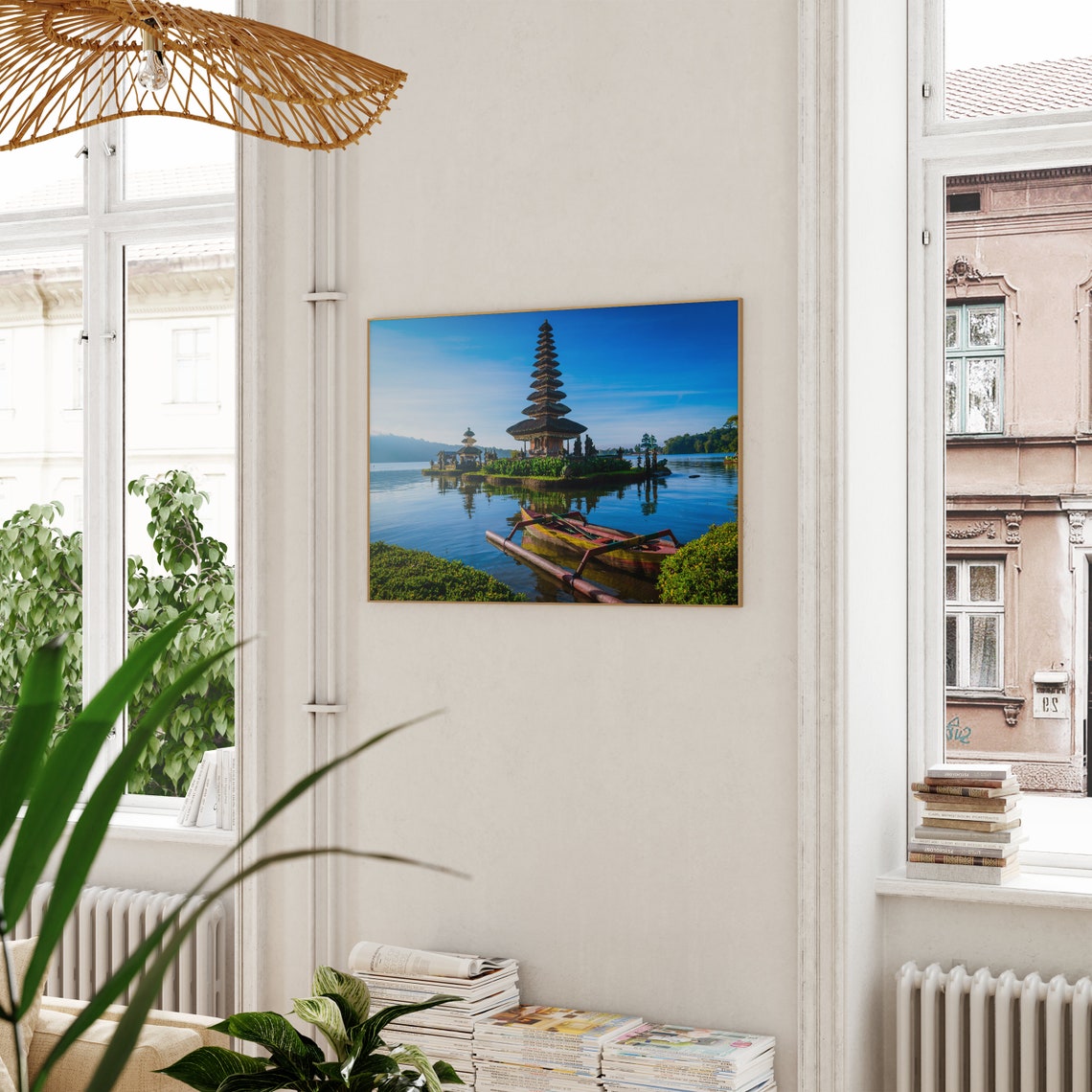 Bali Temple Ulun Danu Beratan Lake Reflection Canoe Indonesia Poster - Image 3