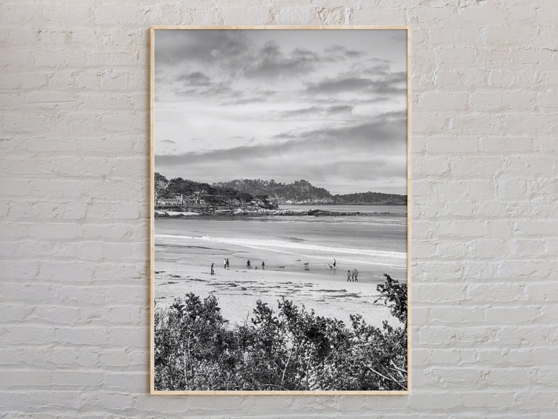 Carmel by the Sea Beach Black and White Strollers Coastal Wall Print