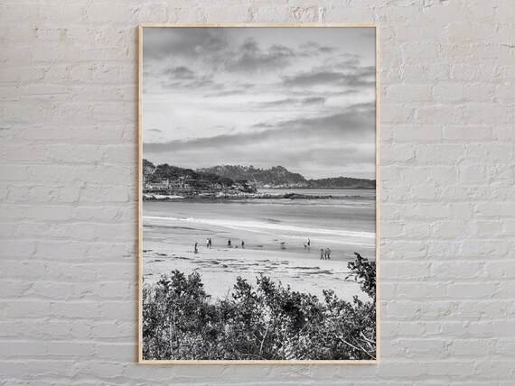 Carmel by the Sea Beach Black and White Strollers Coastal Wall Print