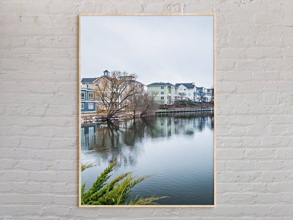 Traverse City Michigan Waterfront Winter Reflection View Poster