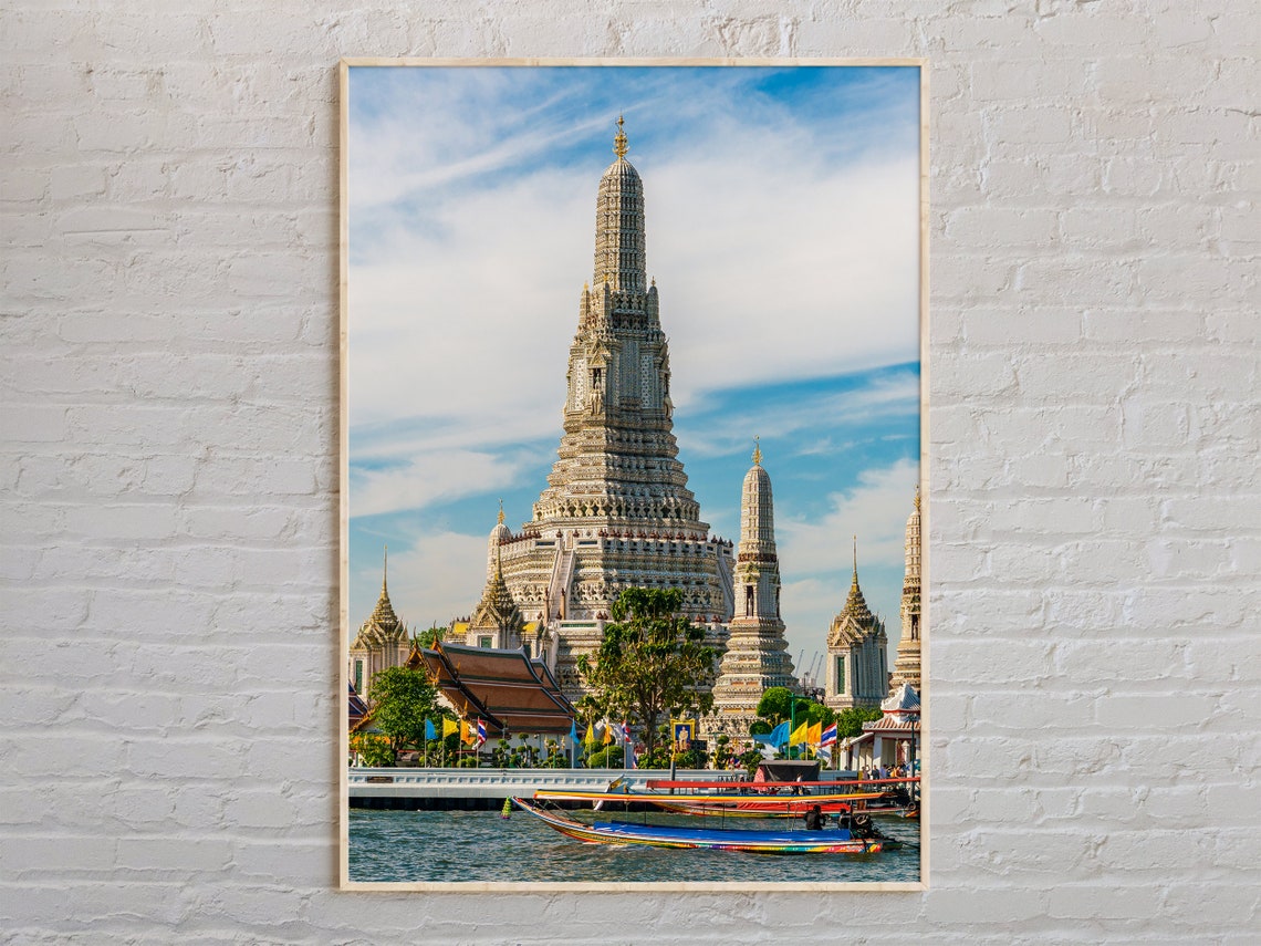 Wat Arun Temple Bangkok River Boats Thailand Landmark Travel Poster