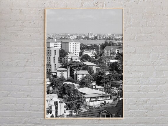 Black And White City Skyline Bay Waterfront Dusk Photo Print