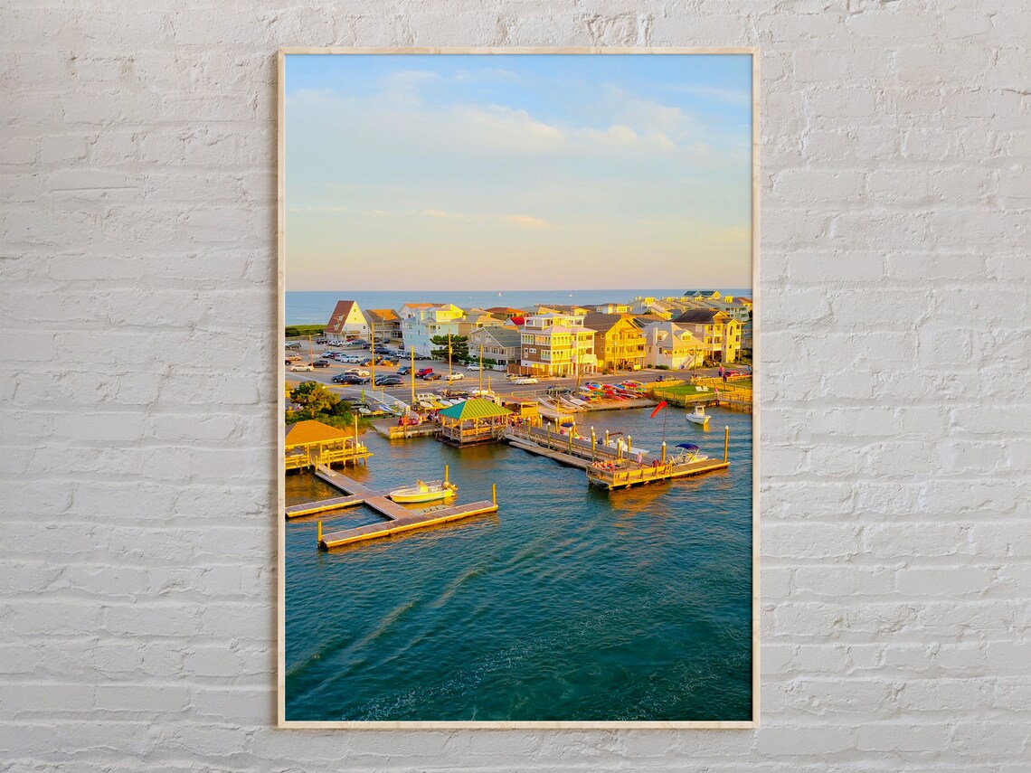 Wrightsville Beach NC Marina Sunset Aerial Photo Travel Decor Poster