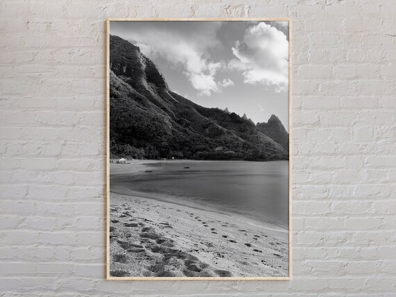 Hawaii Napali Coast Beach Black And White Tropical Photo Poster