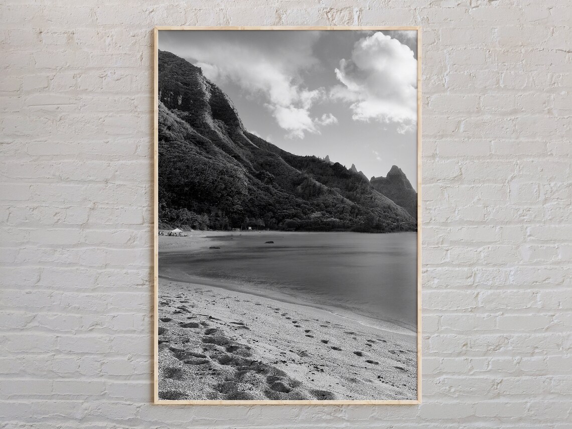 Hawaii Napali Coast Beach Black And White Tropical Photo Poster