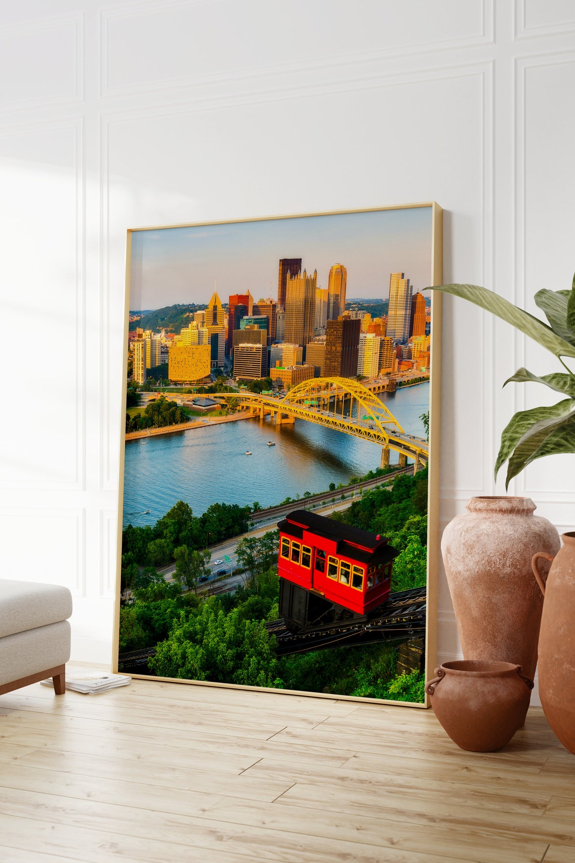 Pittsburgh Pennsylvania Skyline Incline Bridges River Poster - Image 2