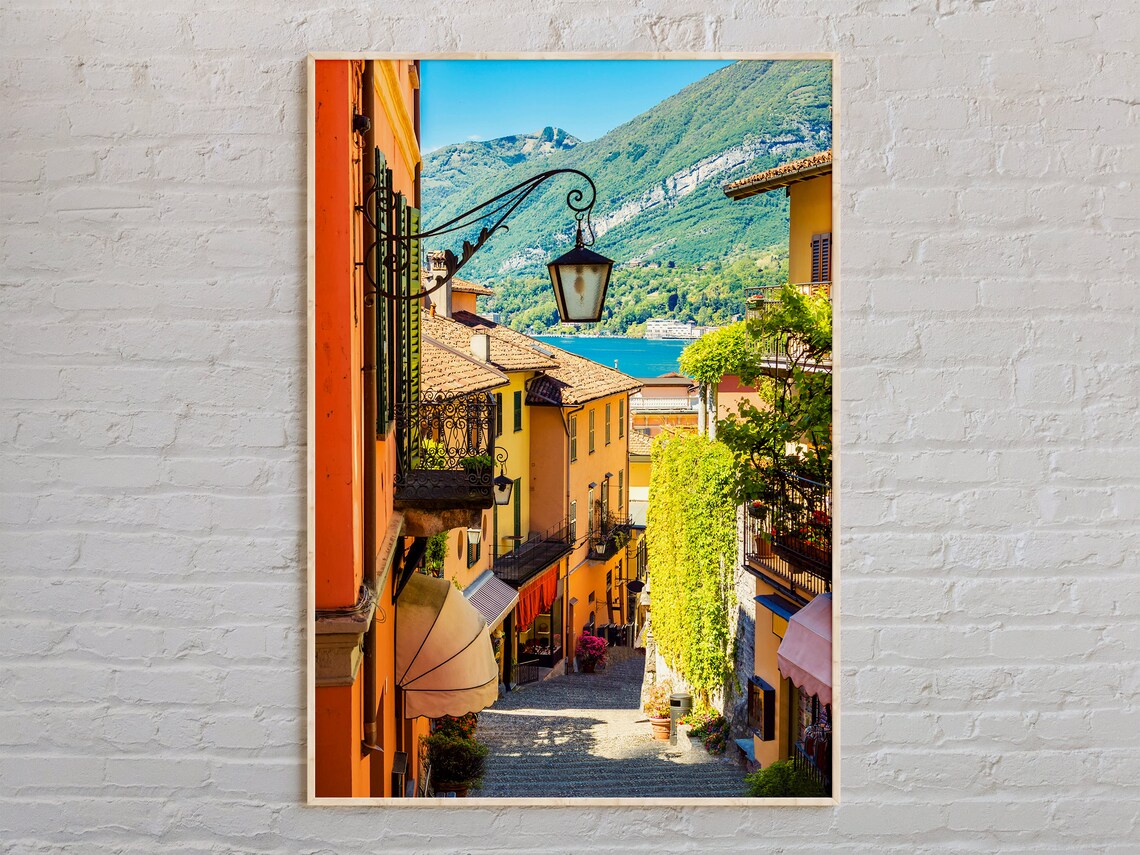 Lake Como Italian Village Colorful Cobblestone Street Photo Poster