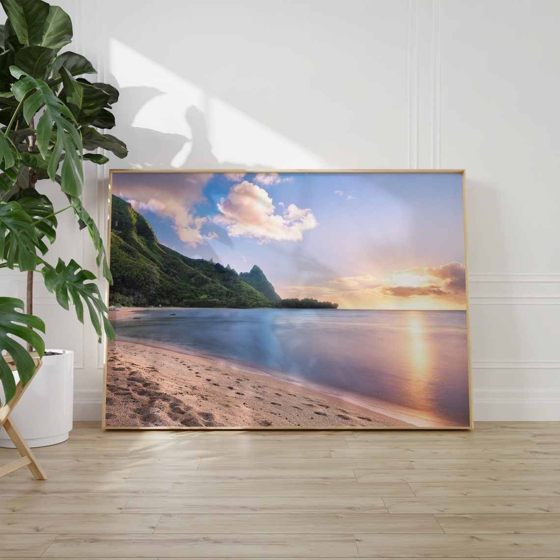 Hawaii Beach Sunset Green Cliffs Golden Hour Tropical Island Poster - Image 2
