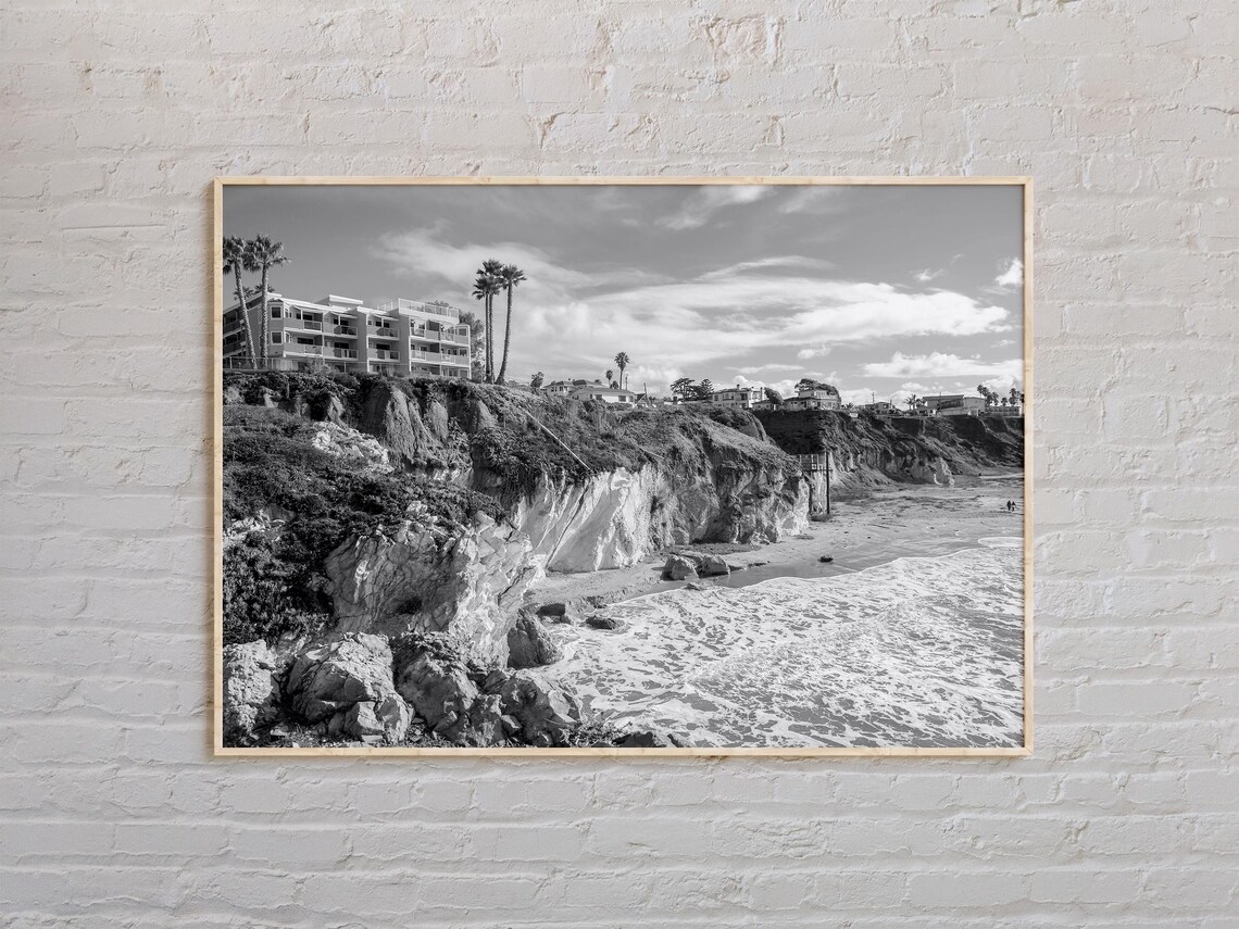 Pismo Beach California Coastal Cliffs Black White Landscape Poster