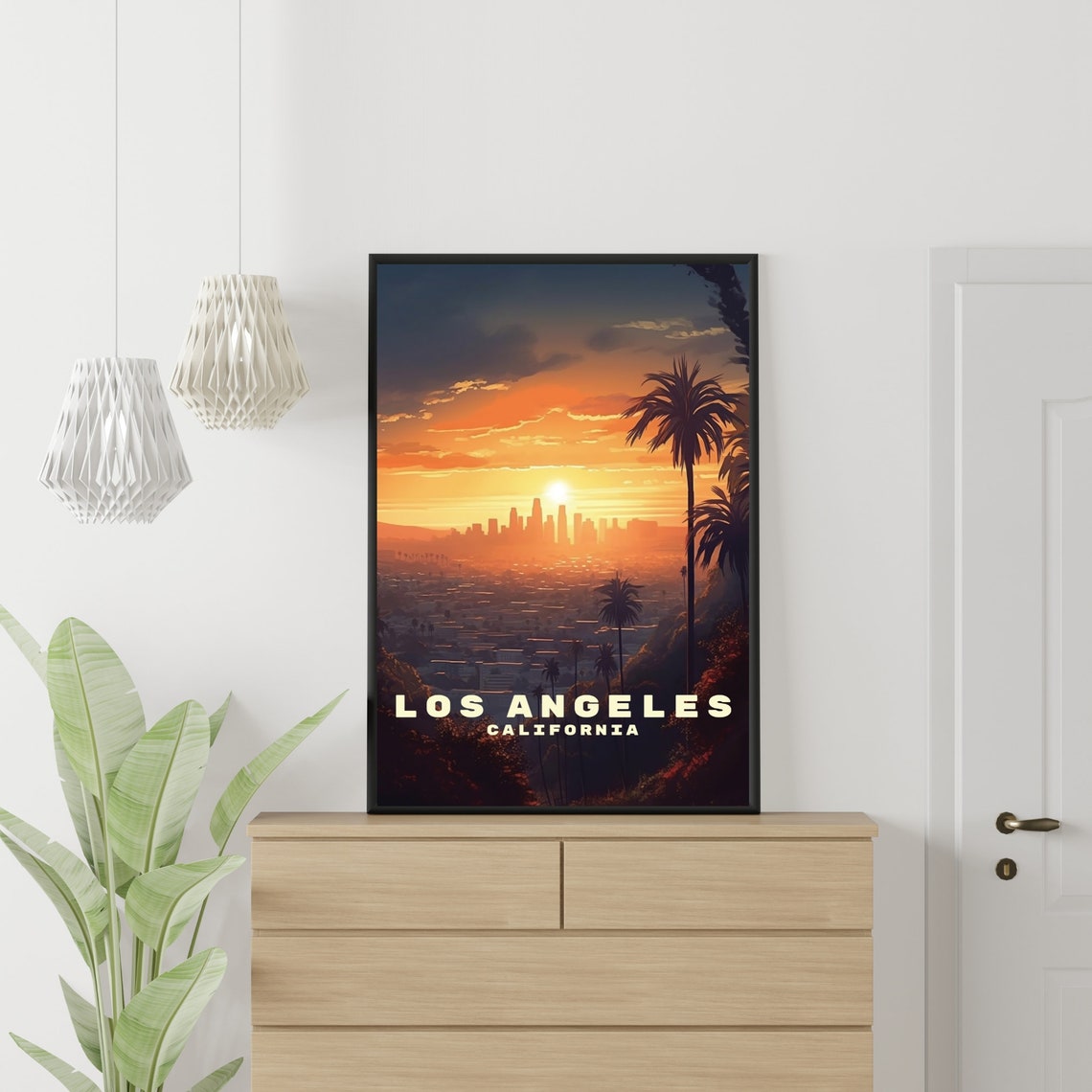 Los Angeles California Downtown Sunset Skyline Travel Poster