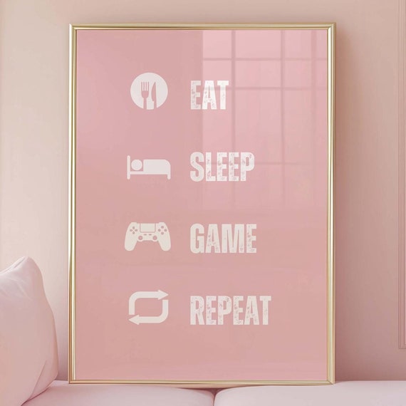 Pink Gaming Print Girls Bedroom Decor Poster Teen Room Art Games Wall Gift For