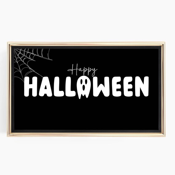 Happy Halloween Spooky Lettering With Ghost And Spiderweb Poster